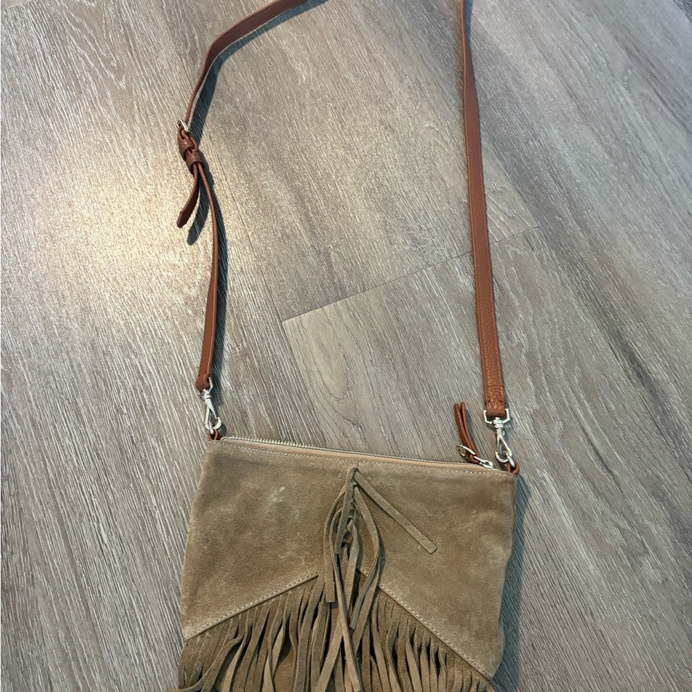 Fringe Suede Crossbody Bag - Tan